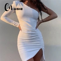cnyishe 2021 spring dress women fashion solid one shoulder sexy club sheath slim mini dress women dresses vestidos robes female