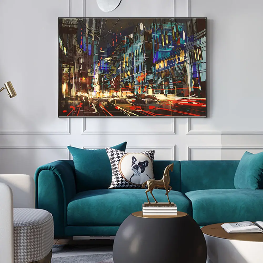 

Modern Abstract Landscape Wall Art Poster Print Yellow Architecture Night Street Canvas Painting Nordic Living Room Home Decor