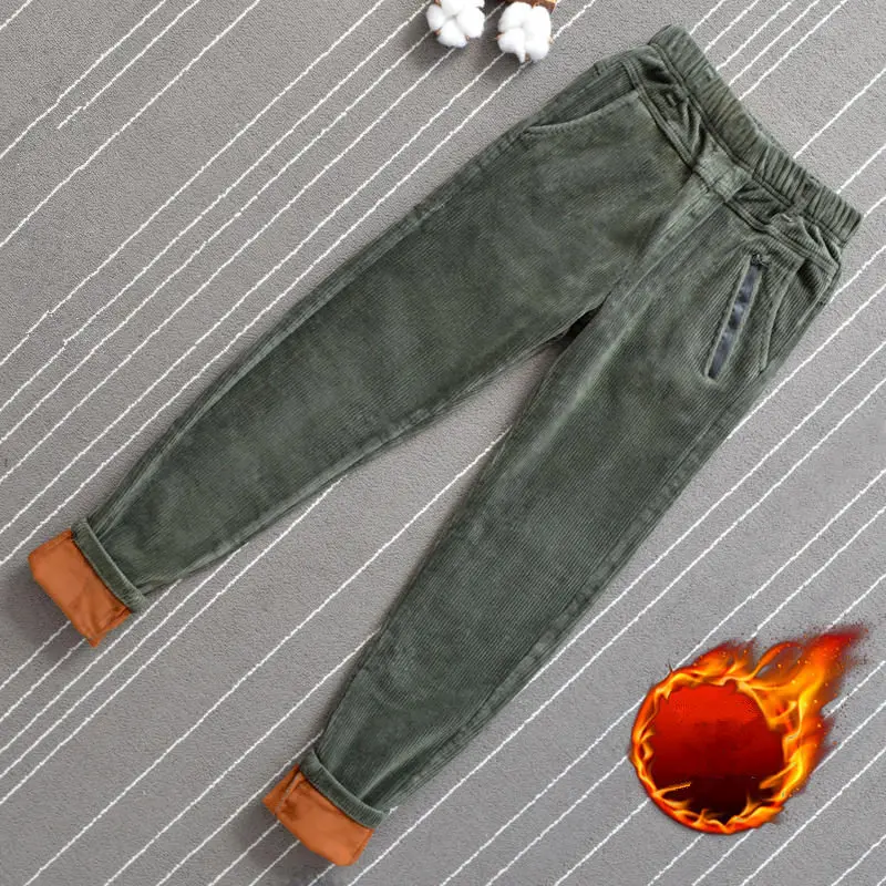 Army green Винтажные вельветовые брюки с высокой талией, женские вельветовые повседневные вельветовые брюки, уличная одежда большого размера, свободные вельветовые брюки для женщин, Q1872 - Цвет: Army green
