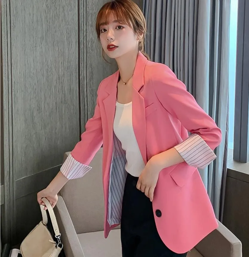 

Spring/autumn Fashion Women's Coats Business Suit Coat Notched Office Lady Womens Blazers Long Sleeve Pink Black Blue Cloth