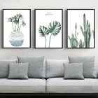 Постеры на холсте с зелеными листьями растений, принты в скандинавском стиле, Скандинавская настенная живопись, декоративные картины, минималистичный домашний декор
