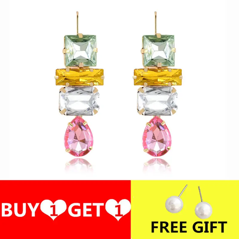Геометрические стеклянные длинные серьги с кристаллами для женщин Эффектные ZA