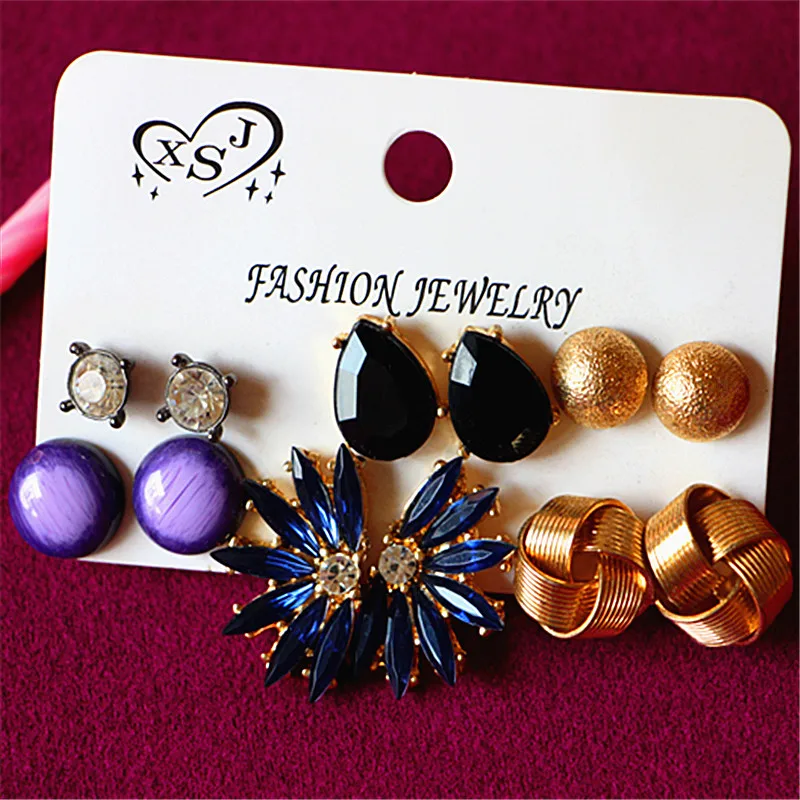 New fashion women jewelry wholesale girls black earrings beautiful mashup 6 pairs /set Christmas gift free shipping | Украшения и