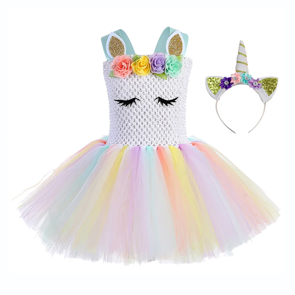 Unicorn Dress Set 3 Рождественское платье принцессы для маленьких девочек; платье с пони до колена; платье-сюрприз для подростков; платье-пачка с единорогом; повязка на голову; Крылья Ангела - Цвет: Unicorn Dress Set 3
