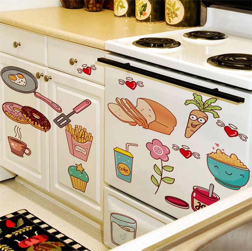 

Food Pattern Wall Sticker Self Adhesive Vinyl Removable Decal Kitchen Decor Home wall sticker Decoration