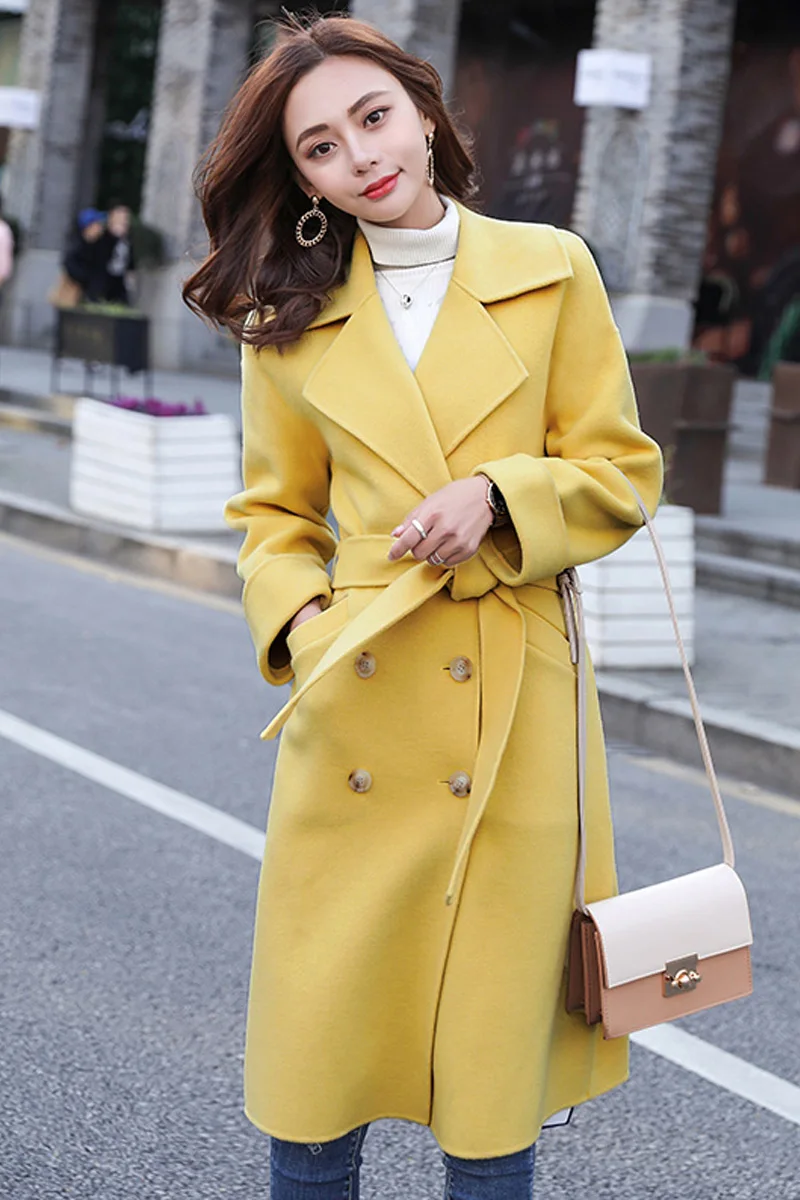 

Women's 2020 winter new double-sided wool coat casual plus size double-breasted wool coat Slim fashion lace-up office ladies jac