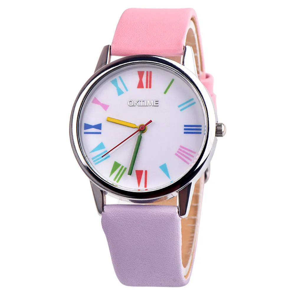 Ретро Радуга дизайн платье серебряный циферблат кожаный ремешок Аналоговый