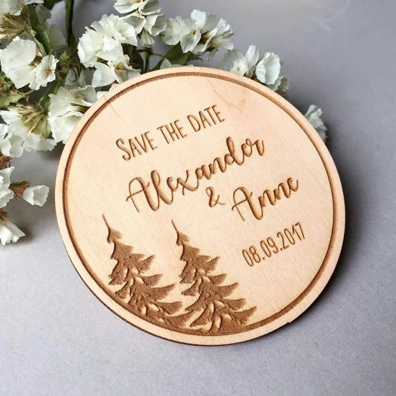 Personalized Save The Date Magnet Rustic Tree Magnets Wood Carved Heart Laser Engraved Card Cheap | Дом и сад