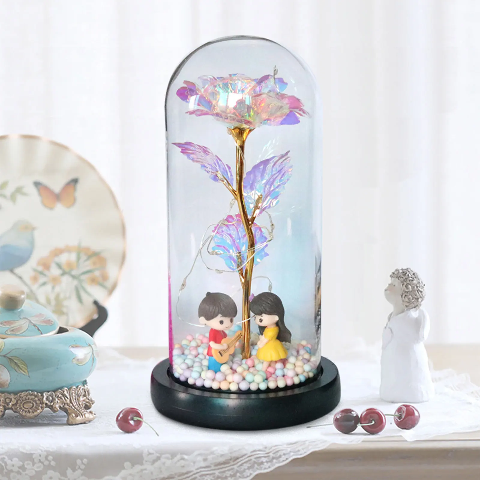 

LED Light Glass Cover Rose Flower Micro Landscape Decoration For Valentine's Day / Birthday Party New Fashion 2021