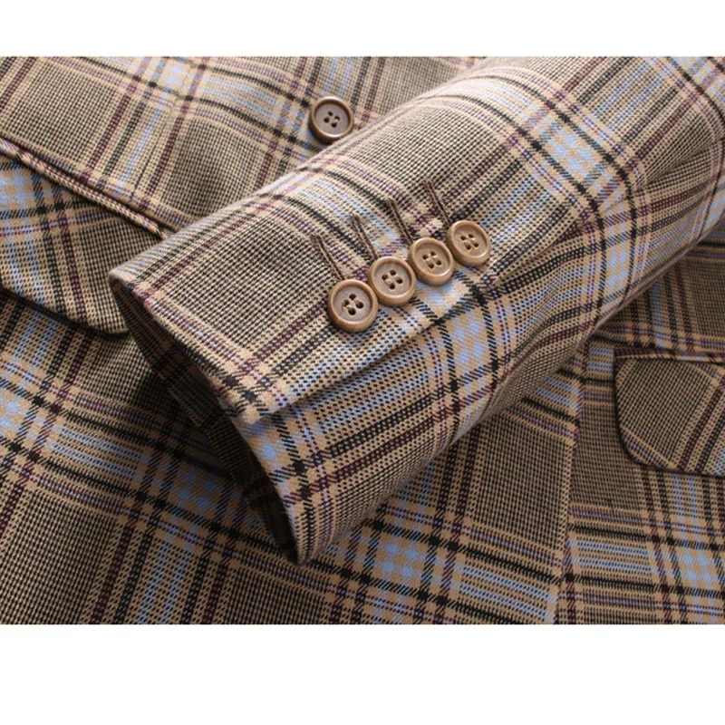 

Korean Suits Men Groom Fashion Plaid Double-breasted Wedding Dress Suit for Best Men Casual Business Designers Slim Suit Men