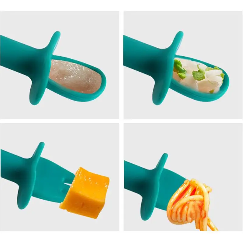 2 шт./лот набор ложек и вилок для обучения детей силиконовой посуды кормления