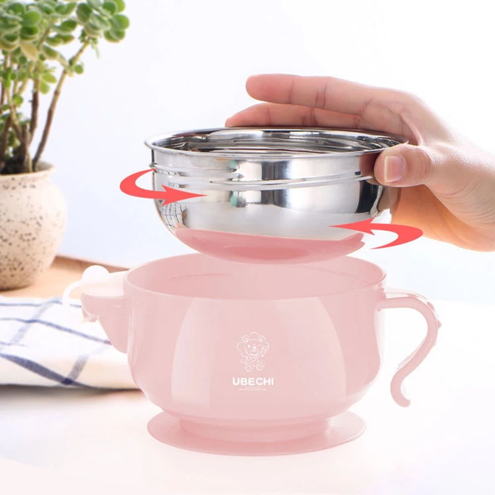 500ML Stainless Steel Children Bowl Non Slip Kitchen Insulation Water Injection Tableware Baby Sucker | Дом и сад