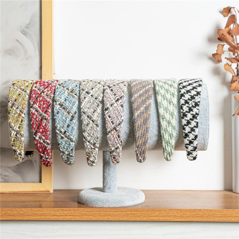 

Retro Geometric Cloth Tweed Headband for Women Girls Elegant Ladies Wide-brimmed Knitted Head Hoop Hair Bezel Hair Accessories