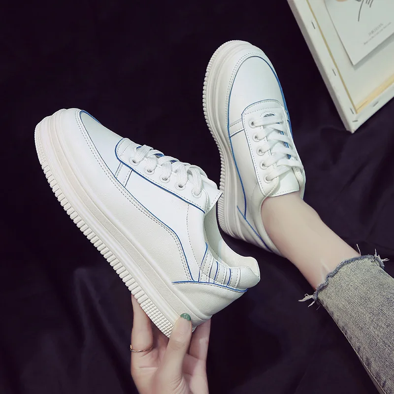 Женские кроссовки с низким верхом Белые Повседневные на шнуровке осень 2020 | Обувь