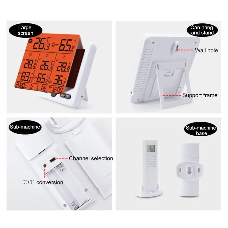 

Digital Wireless Weather Station Thermometer Hygrometer Monitor Max Min Temperature Alarm with Transmitter
