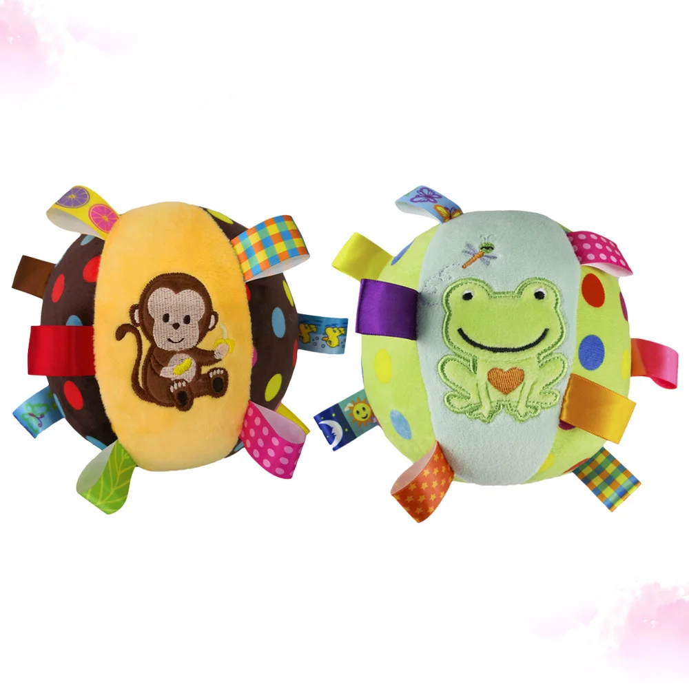 2pcs Cartoon Stuffed Animal Toy Baby Soft Plush Hand Rattle Toys Funny Doll for Infant Newborn (Monkey + Frog Pattern) |