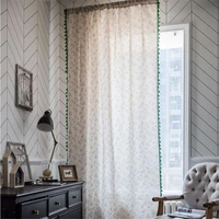 1 5m width green tassel curtain floral print household living room kitchen curtain cotton linen semi shading bay window curtain