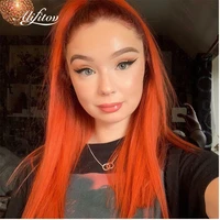alifitov ombre red orange lace front human hair wigs straight wig transparent lace wigs remy hair with baby hair for women