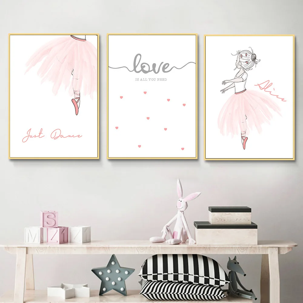 

Lovely Cute Pink Ballet Girl Dancer Decorative Canvas Painting Wall Art For Children Bedroom Decoration Home Decor