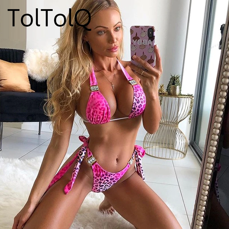 2019 купальный костюм сексуальное бикини розовый с леопардовым принтом