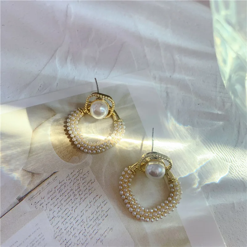 

Korean Statement Geometry Letter Earrings For Girls Women Vintage Pearl Stud Earring 925 Sterling Silver Hoop Earrings Jewelry
