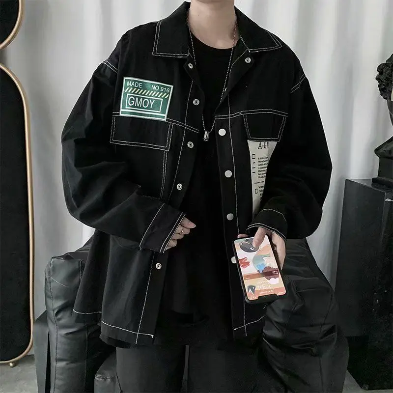Черная джинсовая куртка бейсбольный бомбер женская мужская одежда 2021 Harajuku