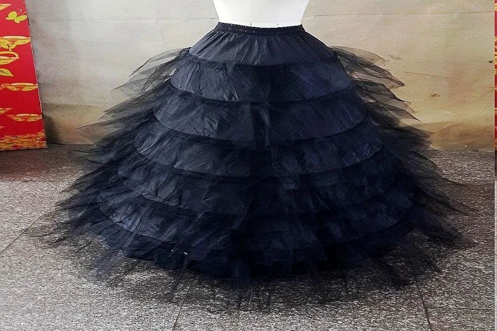 

6 Hoops 6 Tieres Tulle Black White Super Puffy Petticoats Ball Gown Dresses Wedding Dresses Underskirt Crinoline Diameter 120cm