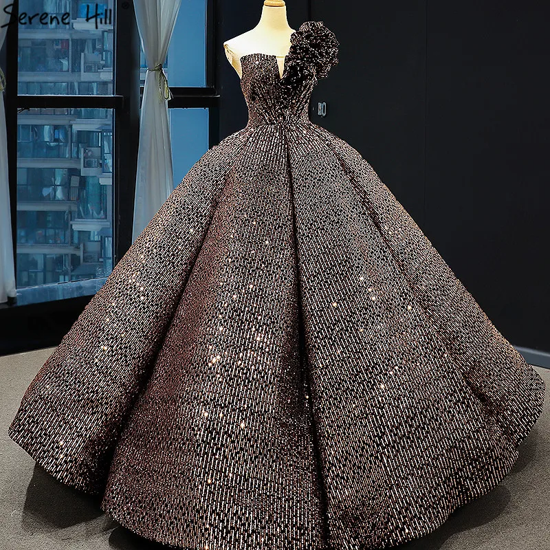 Дубай коричневый блестками без рукавов шикарное свадебное платье 2021 одно плечо