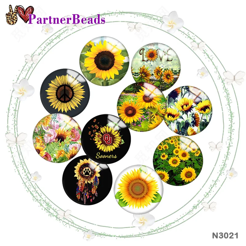 

Yellow Sunflower 12mm//18mm/20mm/25mm Round photo glass cabochon demo flat back Making findings PartnerBeads N3021