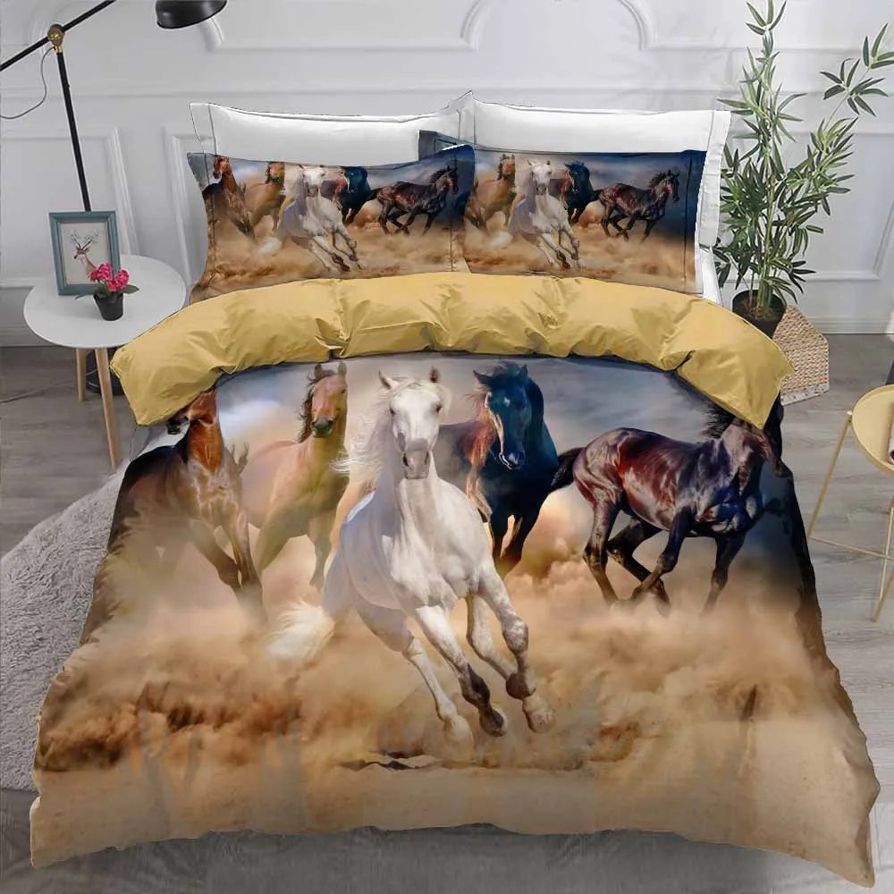 

Gallop Duvet Cover 3D Print Horse 3pcs Bedding Set Black And White Quilt Cover Queen King Size Comfortable Cover Home Textiles
