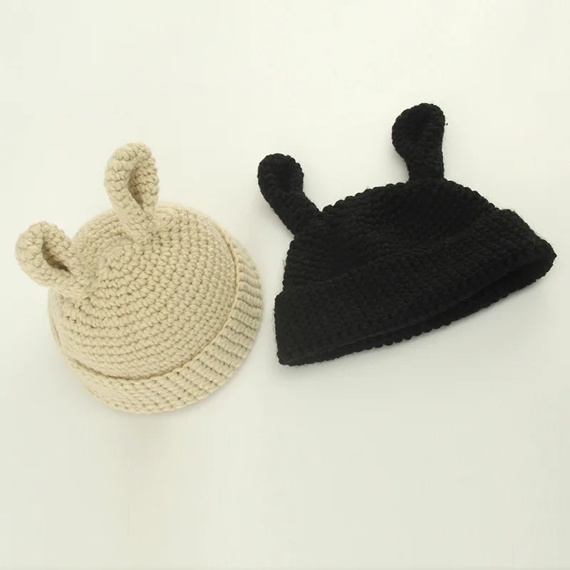 Осенне зимние вязаные шерстяные милые шапки женские теплые с кроличьими ушками