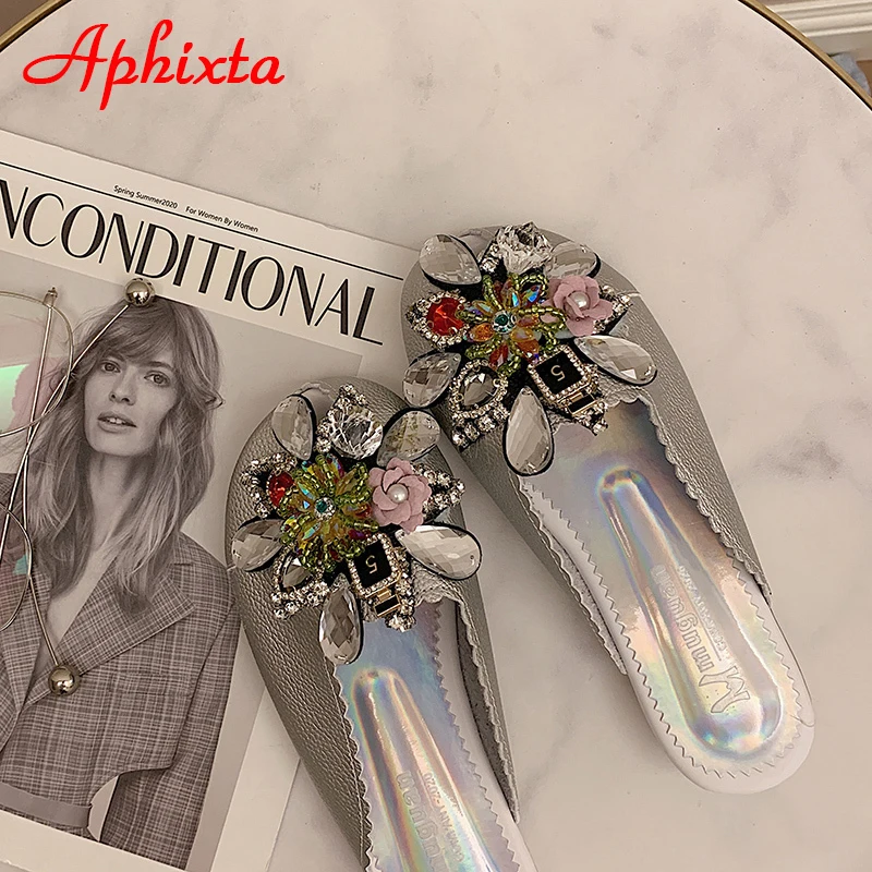 Мюли Aphixta женские со стразами роскошные сланцы круглый носок блестящие цветы