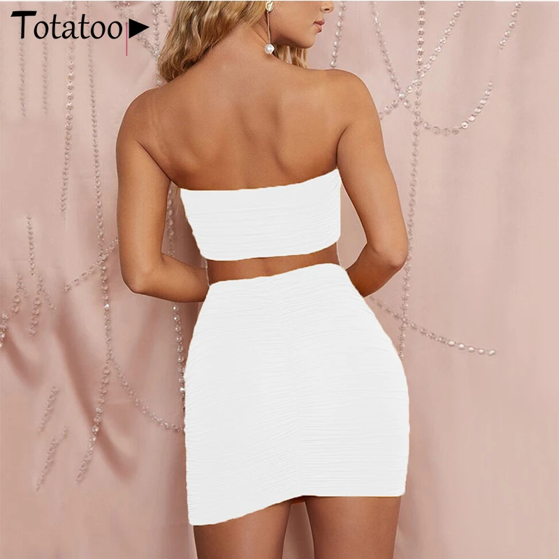 

Totatoop Women Sexy Off Shoulder Strapless Crop Tops And Ruched Bodycon Skirts Two Piece Set Dress Club Party Outfit Dresses