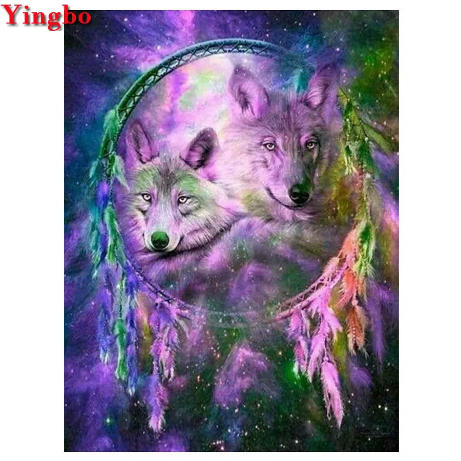 5D круглая Алмазная картина Полная площадь индийский волк Ловец снов алмазная