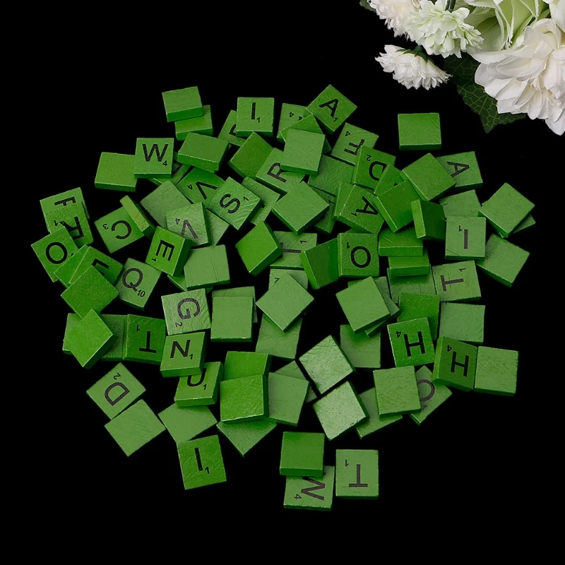 

100Pcs Wooden Colourful Tiles Mix Letters Varnished Alphabet