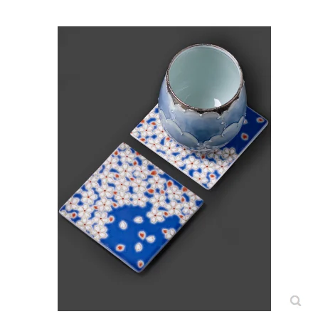 

Hand painted colorful Cherry Blossom crane tray with ceramic tea cup mat imported from Japan