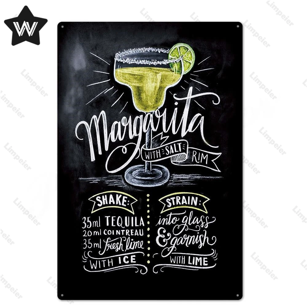Винтажный металлический плакат для виски коктейлей жестяной в стиле ретро
