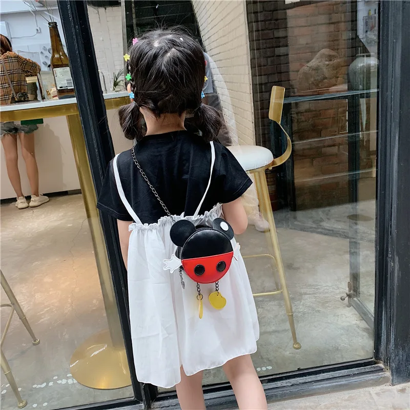 

Disney Mickey Minnie round PU children's bag new Mickey Mouse messenger bag cartoon cute kindergarten baby girl coin purse