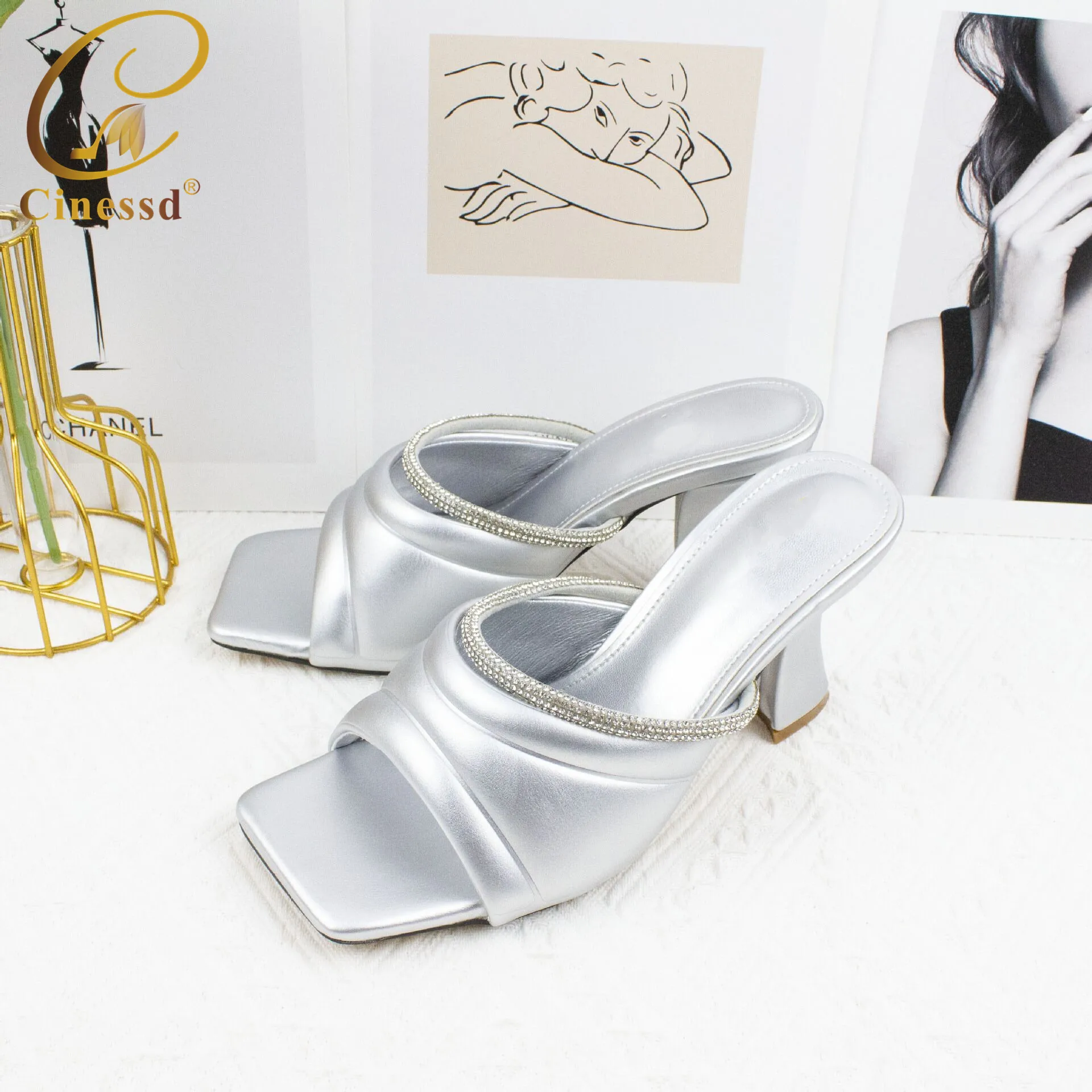 

Новейшие женские туфли в африканском стиле, тапочки с металлической отделкой и стразы для женщин, женские тапочки, Нигерия