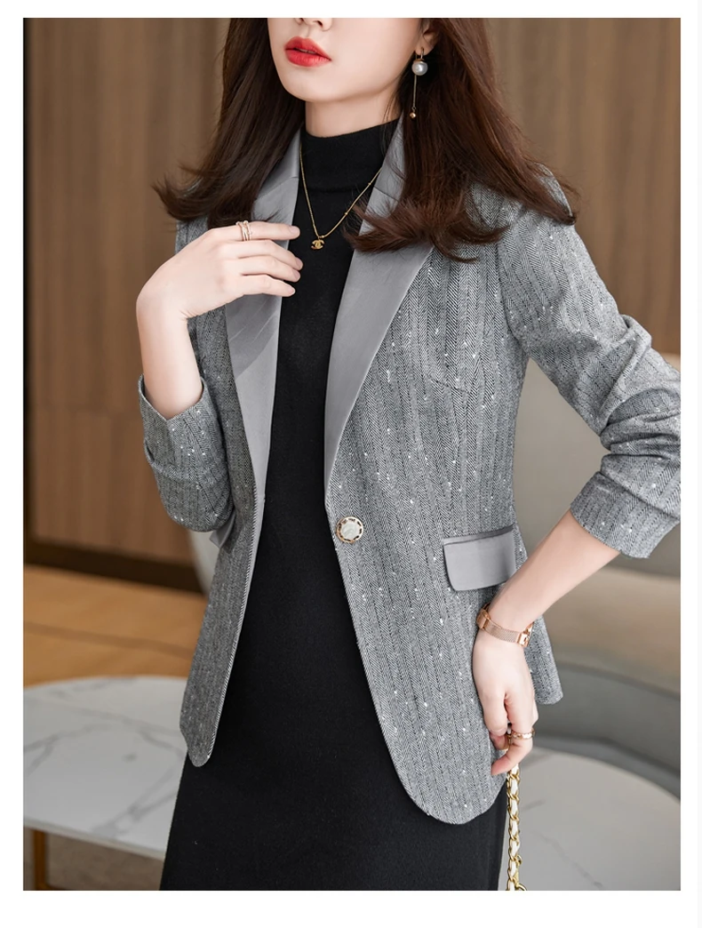 

Gray striped small suit jacket female spring and autumn 2021 new slim fit this year's popular casual suit jacket