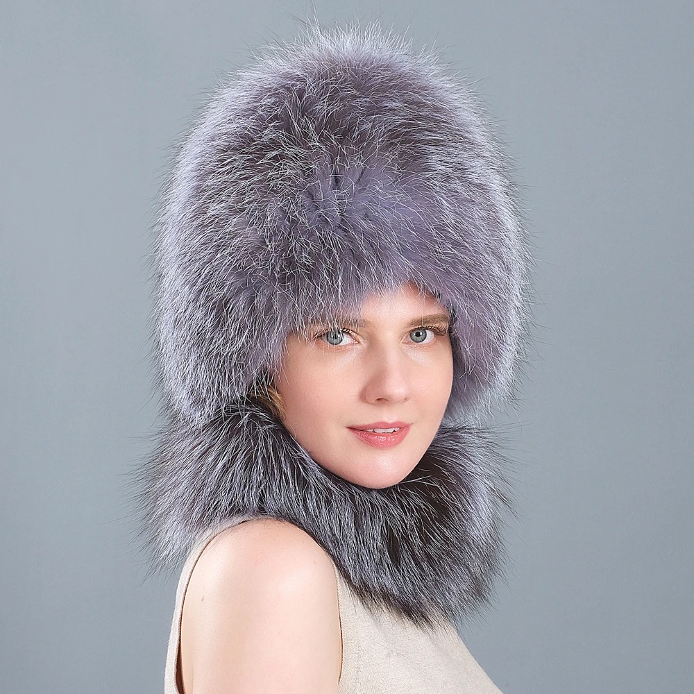 Новинка Женская зимняя Соломенная Шапка из лисьего меха слюнявчик Кожаная