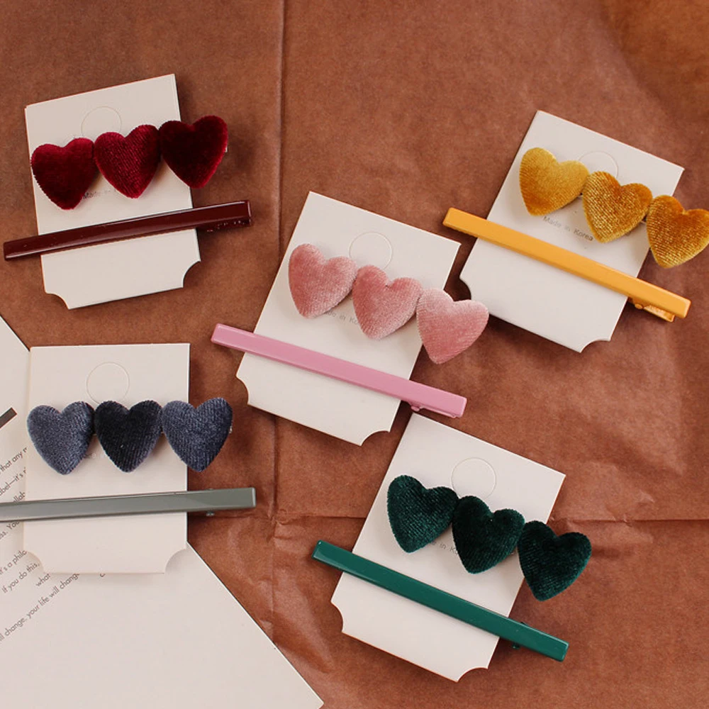 1 комплект бархатная Милая заколка для волос корейский стиль в форме сердца