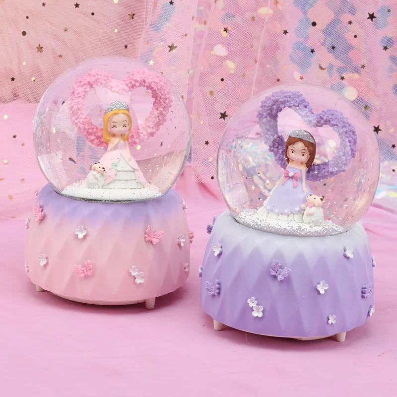 Романтическая любовь сердце фиолетовая принцесса снежный глобус хрустальный