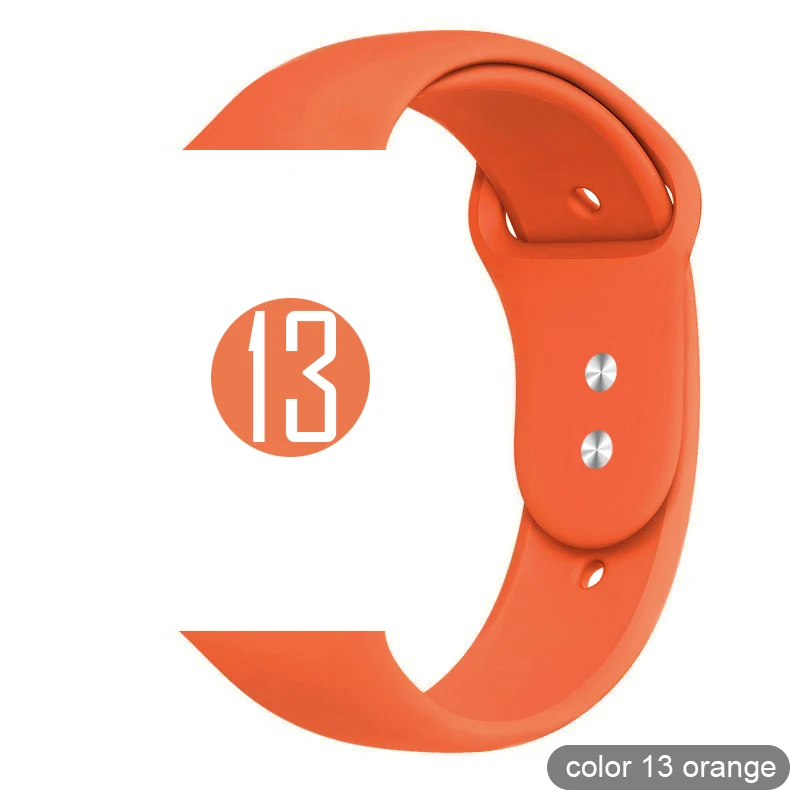 Мягкий силиконовый спортивный ремешок для Apple Watch 5 4 3 2 1 38 мм 42 мм, резиновый ремешок для часов Iwatch series 5 4 40 мм 44 мм - Цвет ремешка: 13 Orange