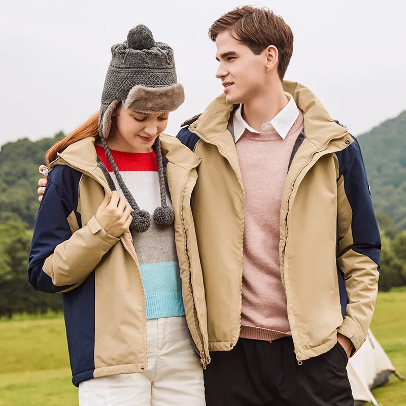 

Winter Men Jacket Plus Velvet Padded Coat Outdoor Mountaineering Cold-resistant Warm Jacket Large Size Multicolor Couple Jacket