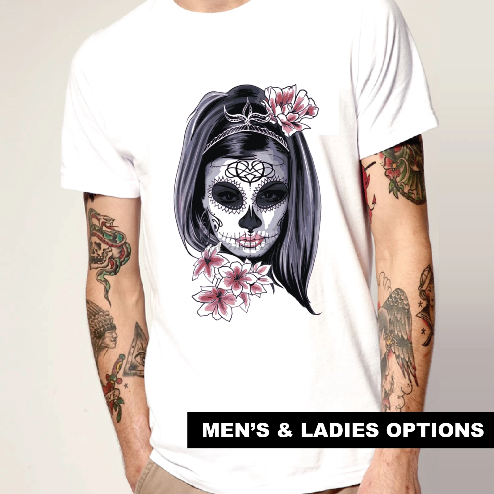 Сахарный череп футболка татуировка День мертвых принт мексиканский рок панк