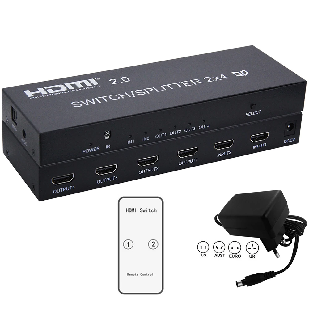 4K HDMI 2,0 коммутатор 2X4 сплиттер с HDMI 2,0 аудио экстрактор сплиттер функции HDMI 2 в 4 выход переключатель сплиттер