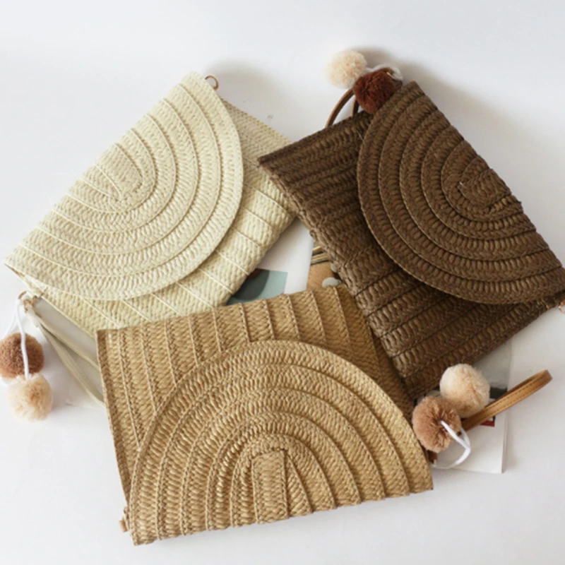 

Women's Pillow Type Hand Held Beach Straw Woven Bag Woven Clutch Bag Women's Fashion Portable Small Flap Bag