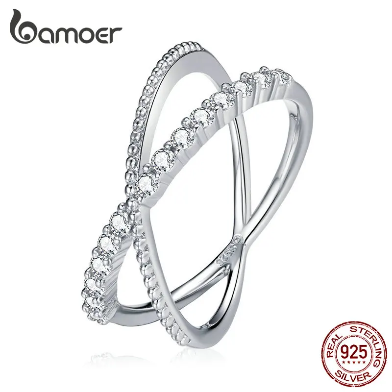 

Bamoer Сверкающее переплетенное кольцо из 925 пробы серебра с кубическим цирконием, кольца для женщин, ювелирные изделия из стерлингового сереб...