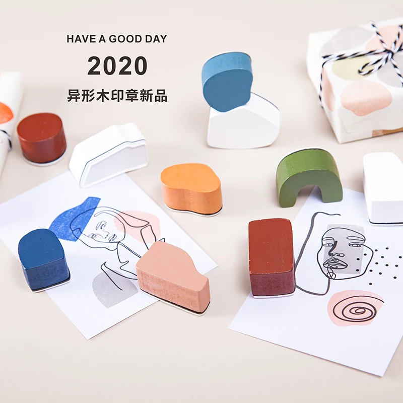 10 деревянных резиновых штампов неправильной геометрической формы для